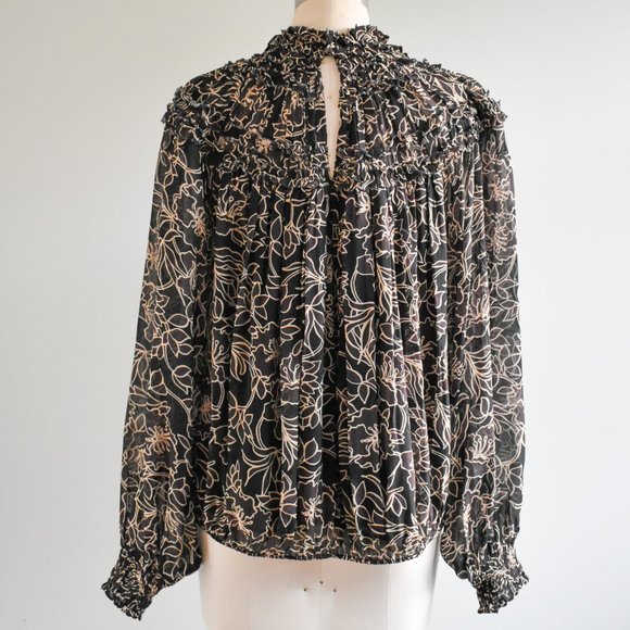 Nicholas Floral Neck Ruffle / Gathered Floral Long Sleeve Blouse - Picture 7 of 11